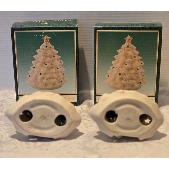 Ceramic Christmas Tree Votive Holder Vintage 1980s In Original Box Set of 2 - Picture 7 of 7